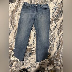 Women's Blue Jeans with Lace Trim